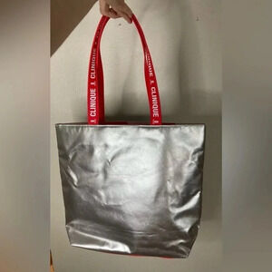 NWOT Clinique Silver Metallic Tote Bag